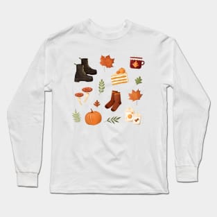 Autumn cozy warm colors illustration sticker sheet Long Sleeve T-Shirt